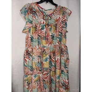 Haptics Women's Bright Tropical Print Tiered Dress Size L
